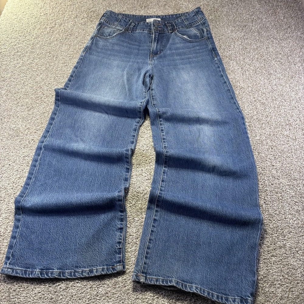Habitual High Rise Wide Leg Jeans Womens 8/29 Blue Distressed Stretch Denim - Picture 4 of 11